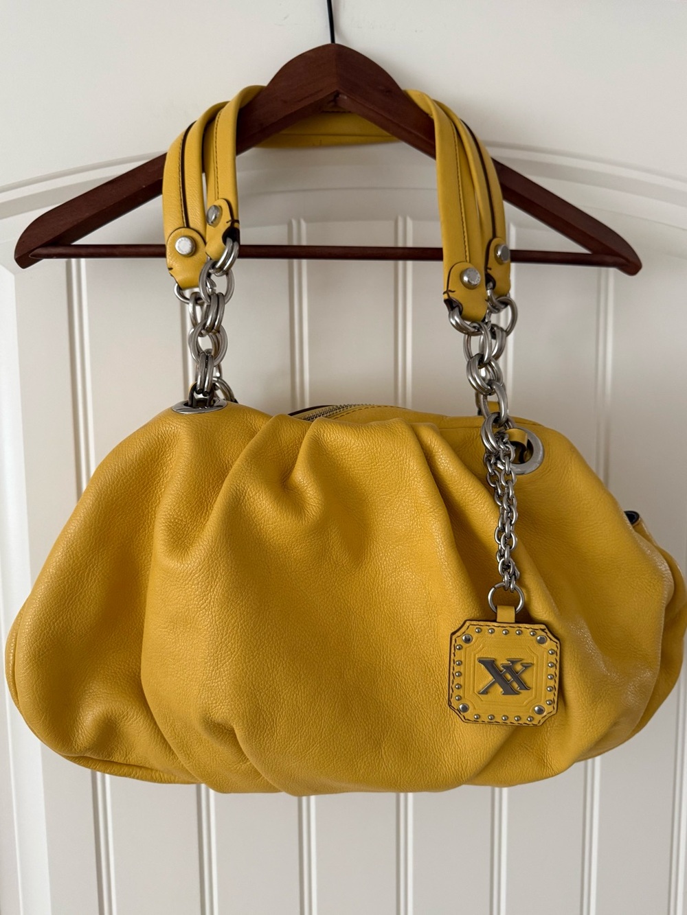 Vintage Maxx New York Yellow Leather Pleated Shoulder Bag